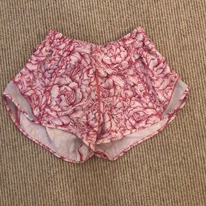 Pink and white floral lululemon shorts